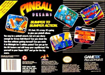 Pinball Dreams (USA) box cover back